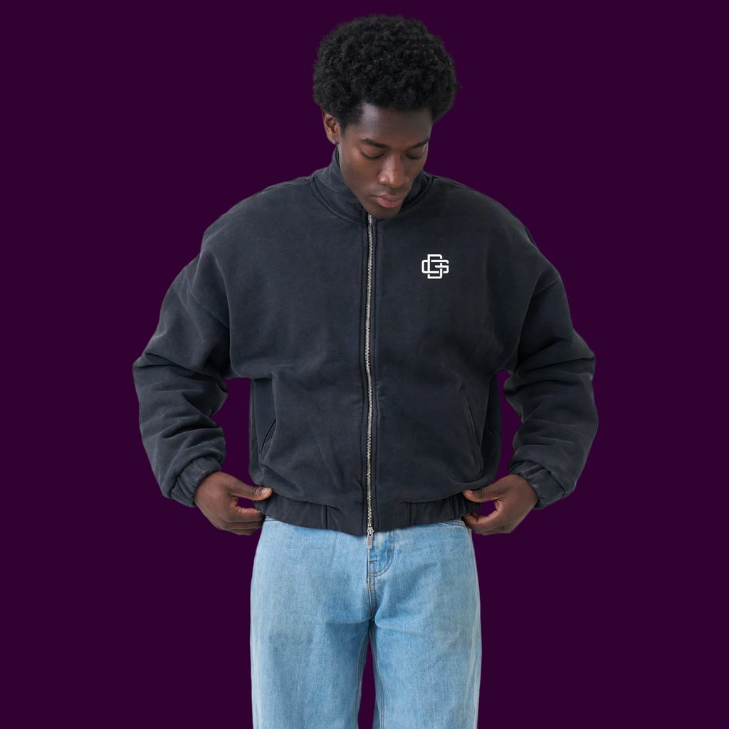 Dark Gable™ “Signature”  Mens 600 GSM Mock Neck Oversized Drop Shoulder Garment-Dyed Jacket