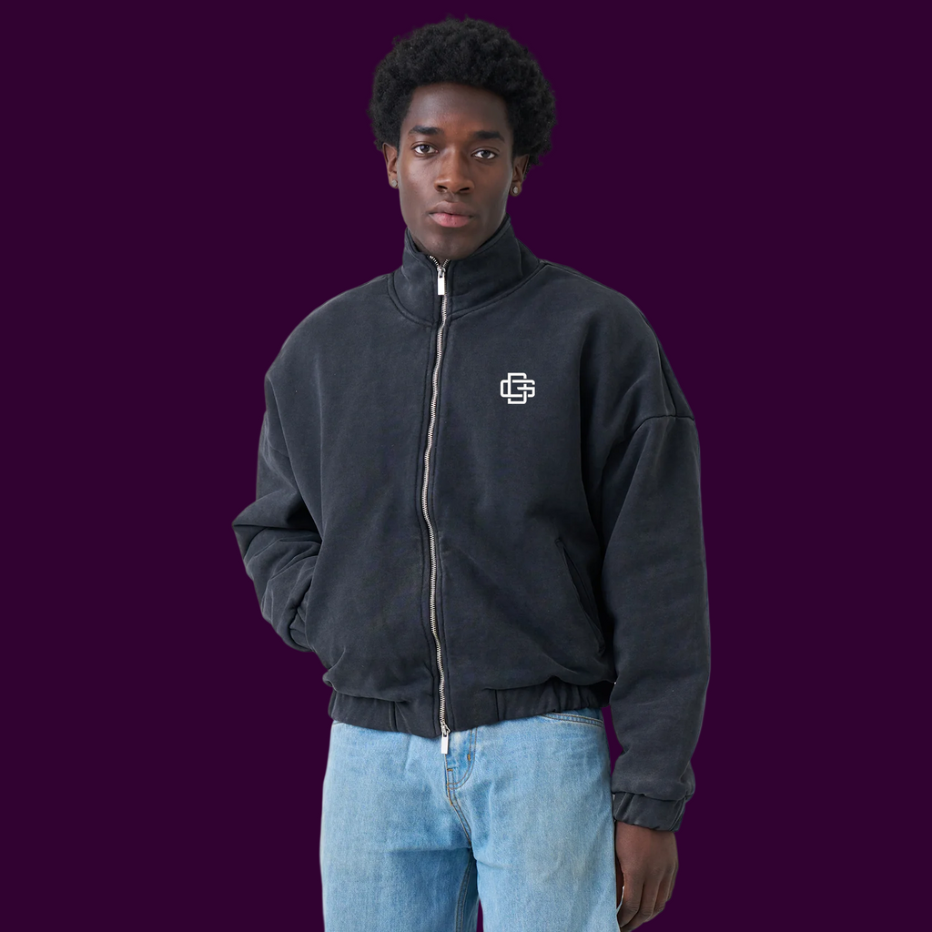 Dark Gable™ “Signature”  Mens 600 GSM Mock Neck Oversized Drop Shoulder Garment-Dyed Jacket