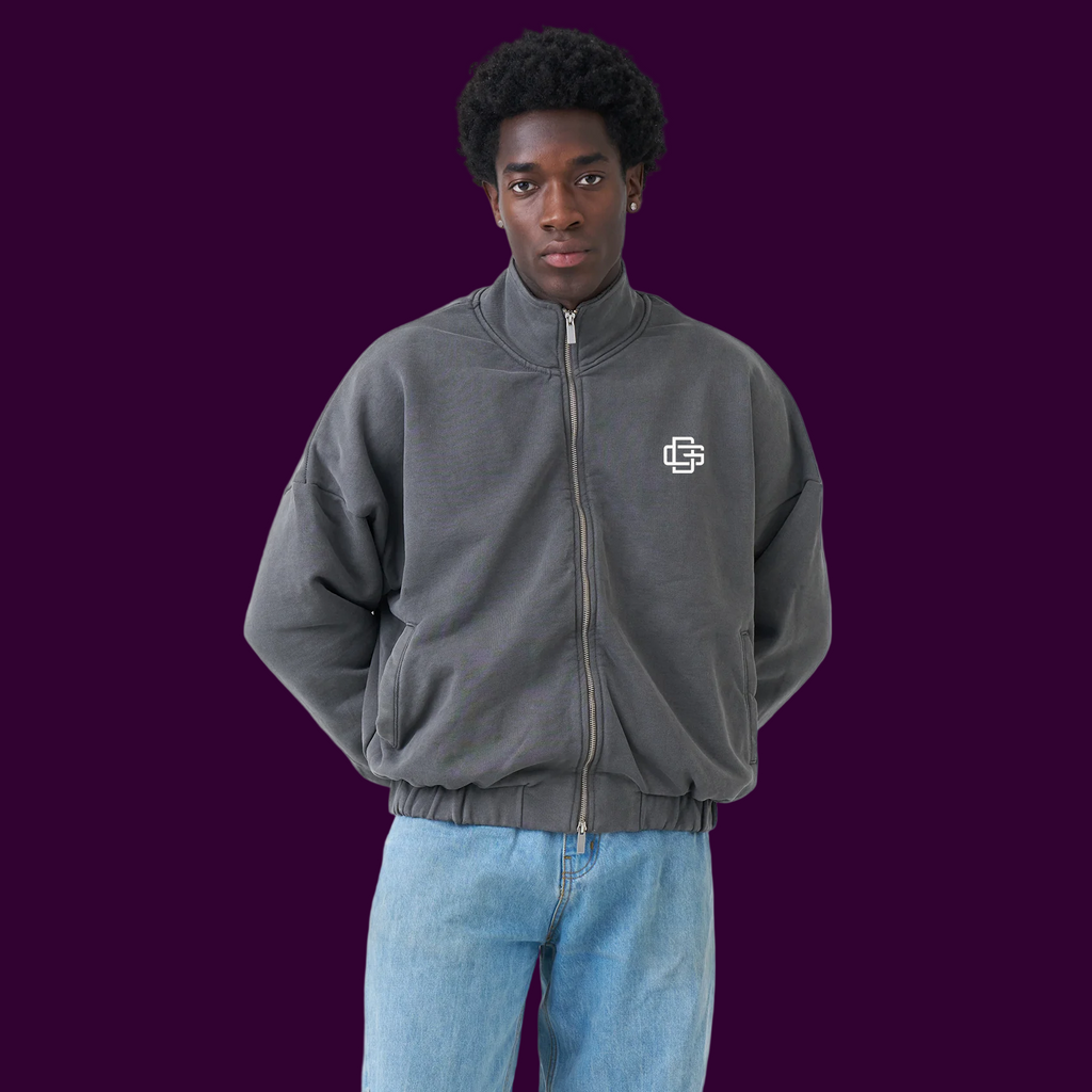 Dark Gable™ “Signature”  Mens 600 GSM Mock Neck Oversized Drop Shoulder Garment-Dyed Jacket