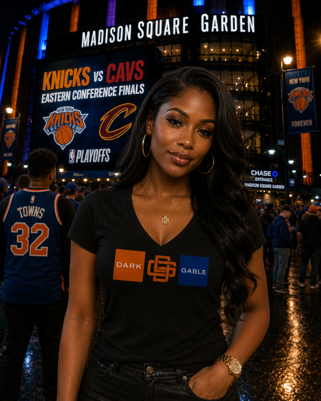 Dark Gable™ "KNICKS" Colorway-Ladies Vneck Tee Eastern Conference Finals Edition