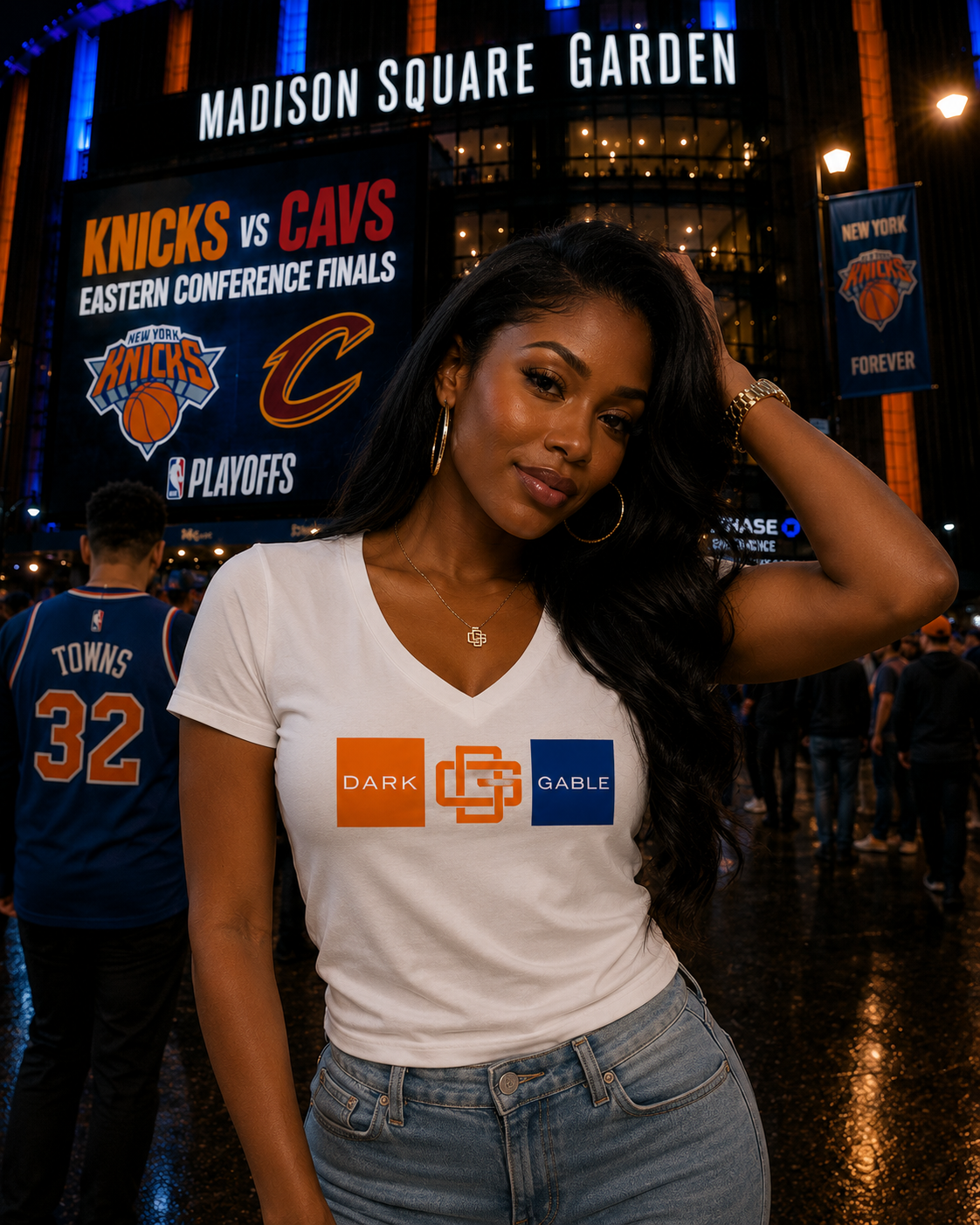 Dark Gable™ "KNICKS" Colorway-Ladies Vneck Tee Eastern Conference Finals Edition
