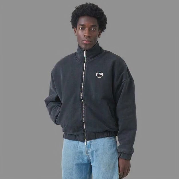 Dark Gable™ “Signature”  Mens 600 GSM Mock Neck Oversized Drop Shoulder Garment-Dyed Jacket